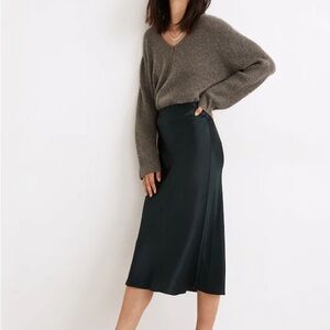 Madewell Women’s Black Satin Midi Slip Skirt Size 10 NEW